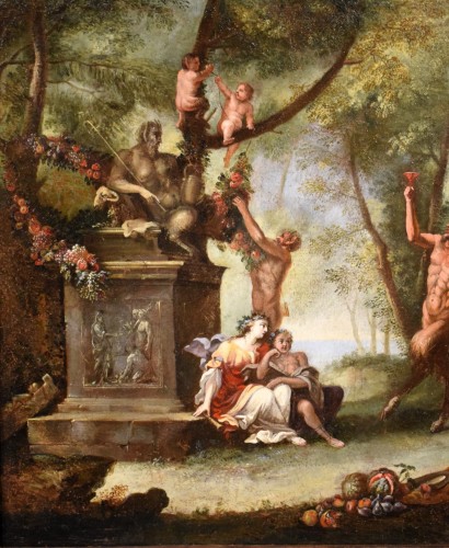 Tableaux et dessins Tableaux XVIIe siècle - Bacchanale avec offrandes à Pan - Atelier de Filippo Lauri (1623-1694)